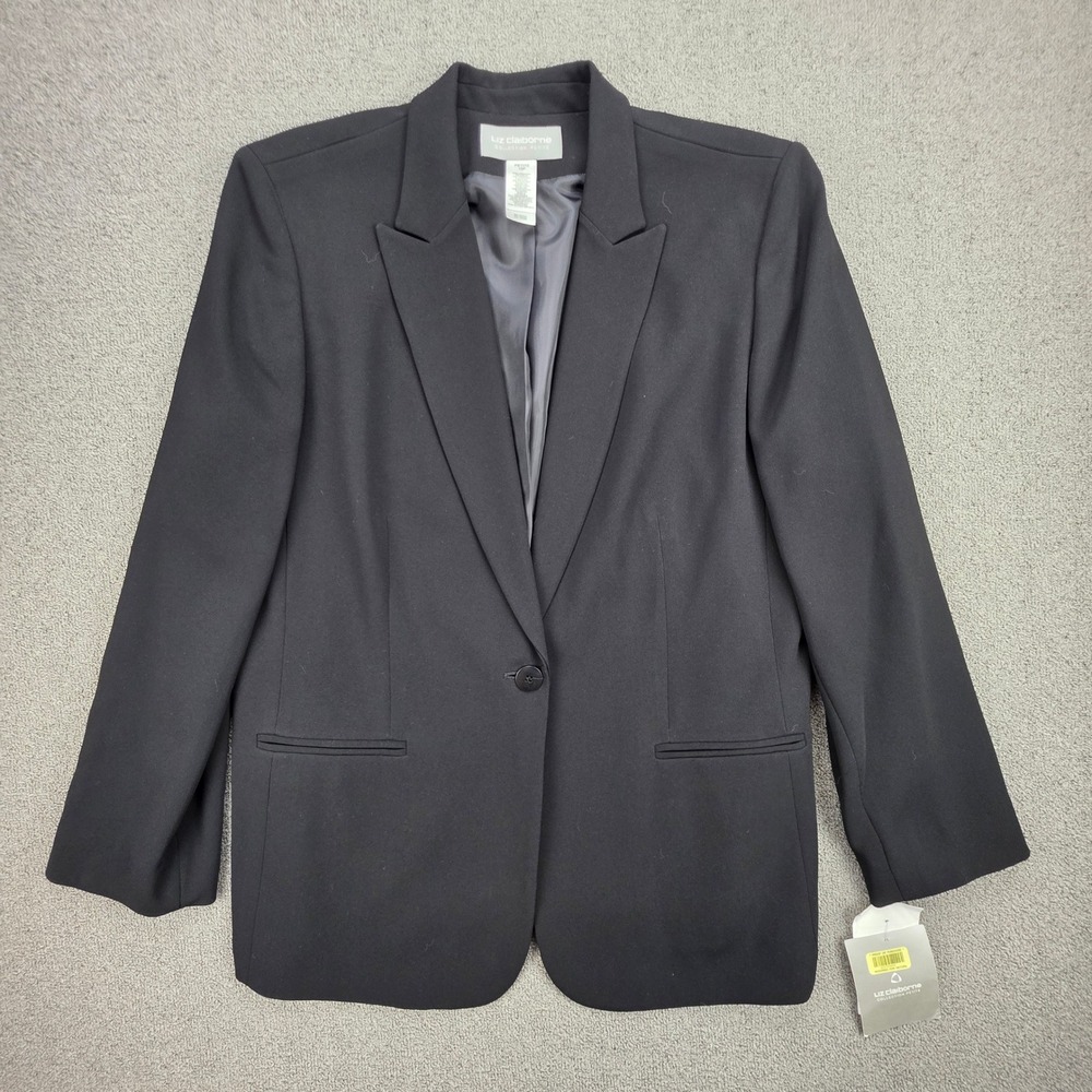 Liz Claiborne Collection Blazer Jacket Women Black Single Button Petite 16P NWT